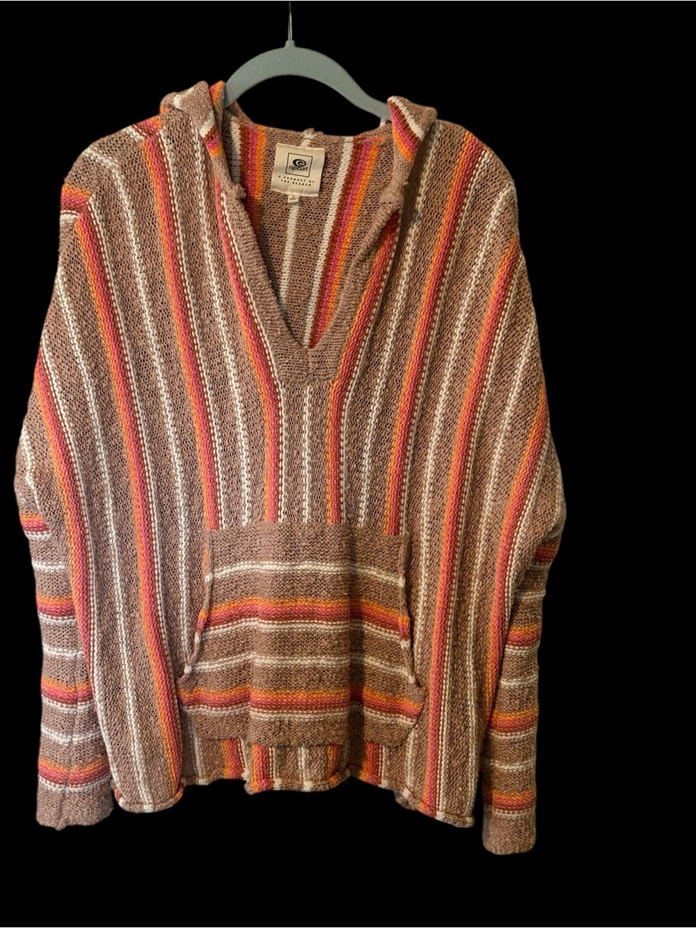 Rip Curl Striped V‑Neck Baja Sweater in Brown, Orange & Cream